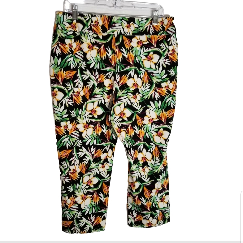 Catherine Malandrino Pants Women's Large Cropped Capri Multi Color Floral Hawaii - Picture 3 of 8